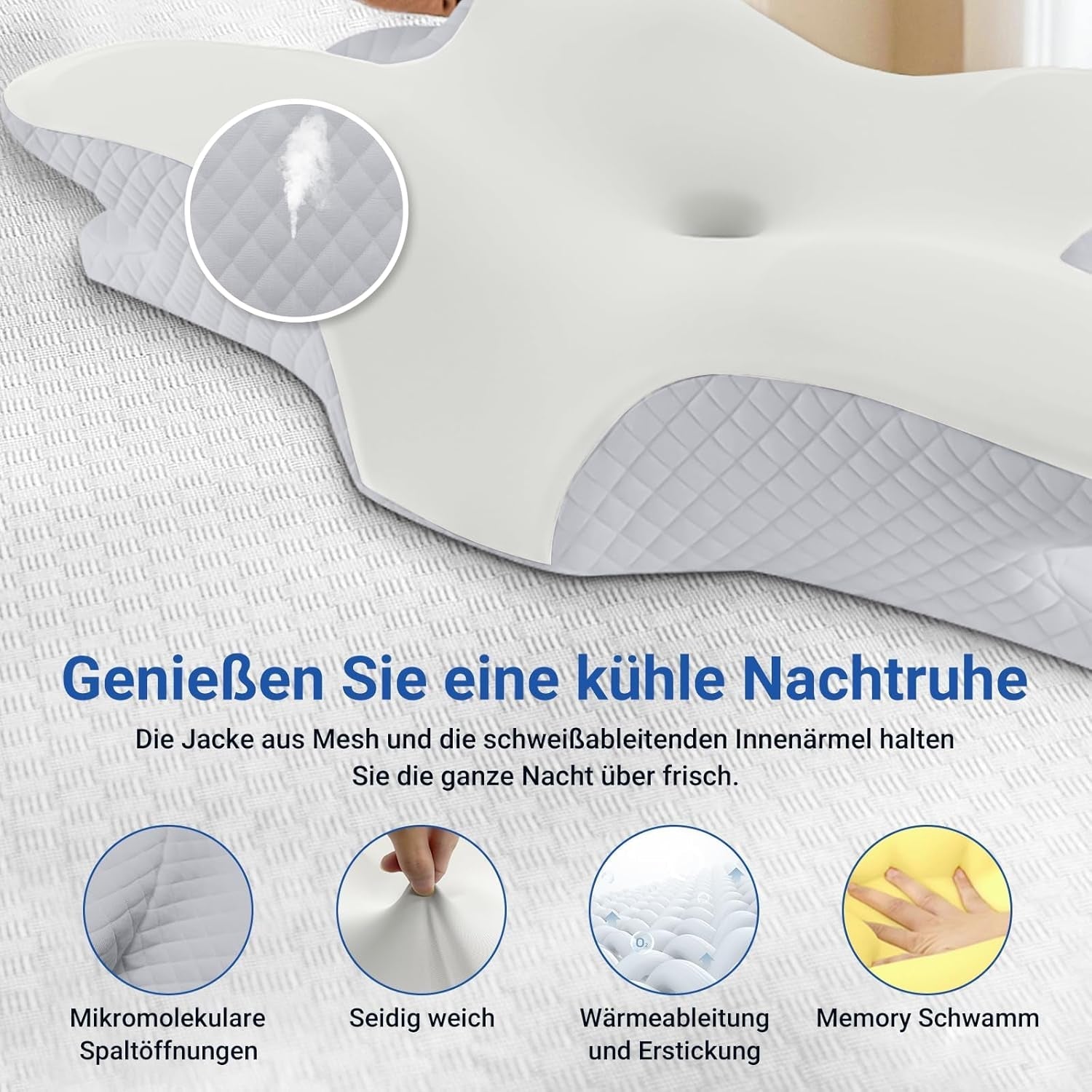 NVKHG Almohada De Espuma Viscoelástica Almohada Ergonómica para El Cuello Almohada para La Cabeza, Almohada De Espuma Viscoelástica Almohada para La Cabeza para Dormir De Lado, Boca Arriba Y Boca Abajo para Mejorar La Calidad del Sueño, 60X41X13/11Cm Almohadas Ortopédicas Cervicales Naty Shop