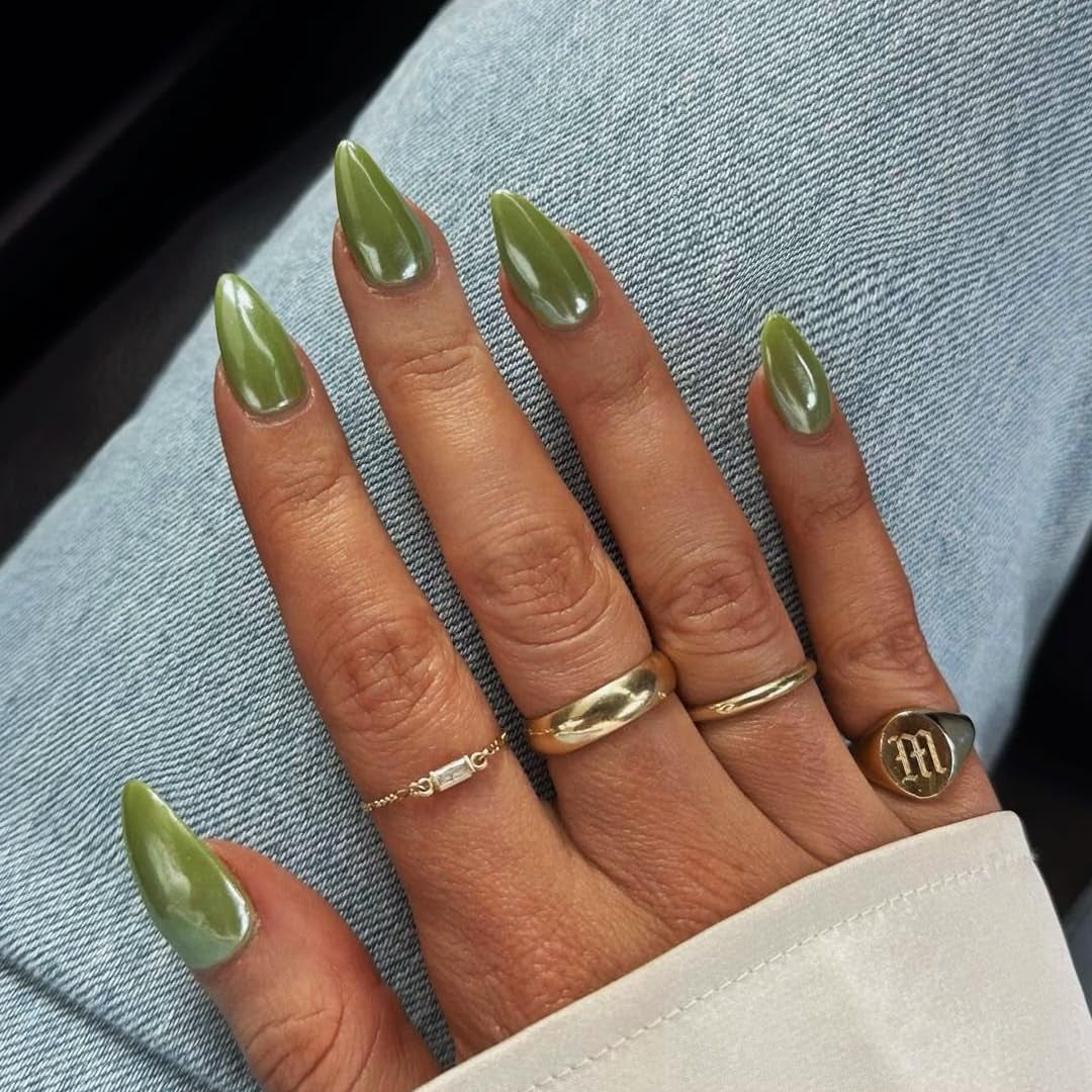 Uñas Cromadas Autoadhesivas - Pegamento Con Brillo Marrón Almendra Mediano En Las Uñas Uñas Postizas Con Brillo Pegamento En Uñas Artificiales Uñas Acrílicas Esmaltadas Para Mujeres 24 Piezas