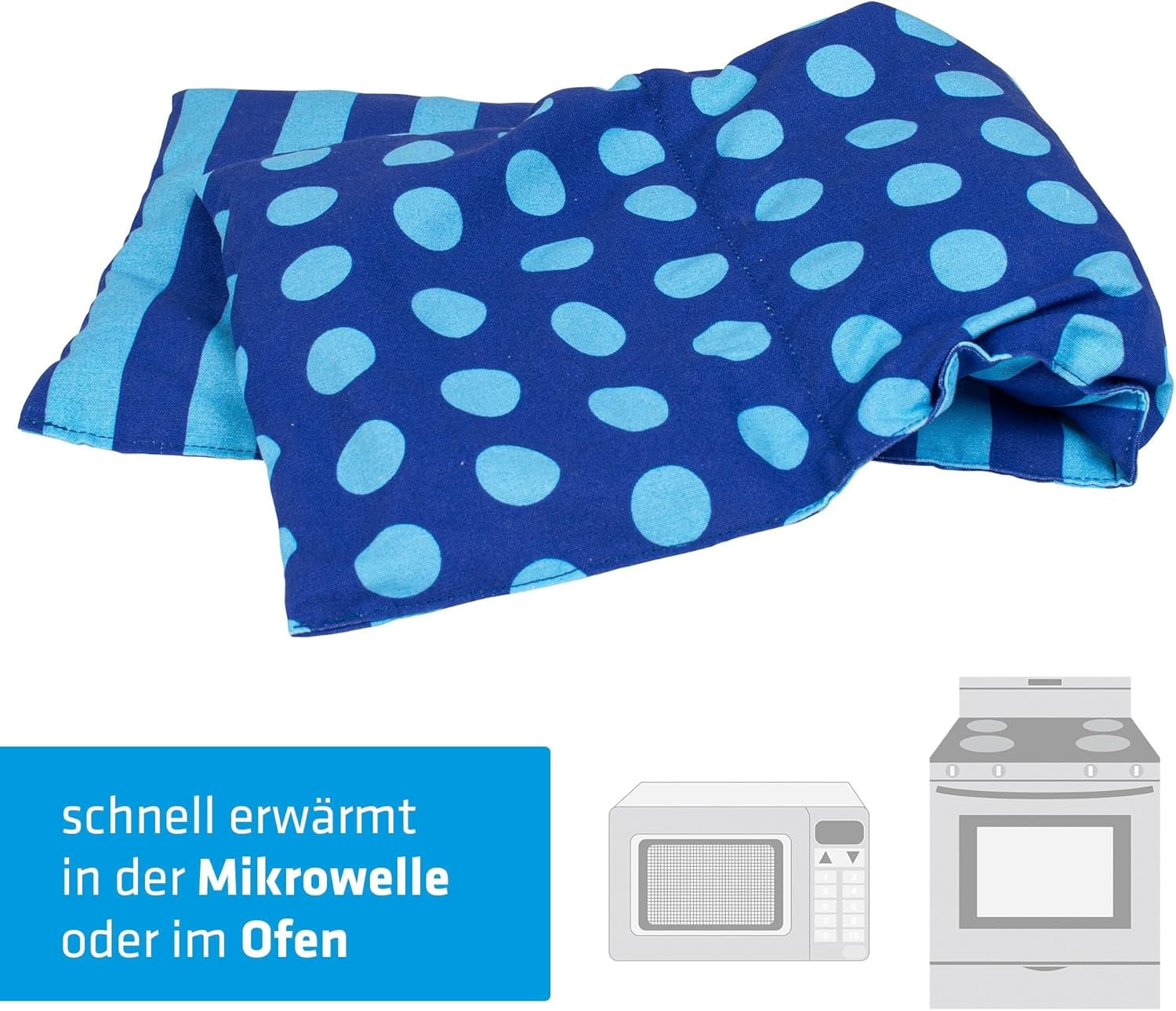 Almohada de huesos de cerezo Apto para microondas y horno - Azul con rayas y lunares I Hecho a mano I Fabricado en Alemania I Aprox. 20 X 60Cm I Algodón Oeko-Tex I Almohada espalda cuello Almohadas ortopédicas cervicales Naty Shop