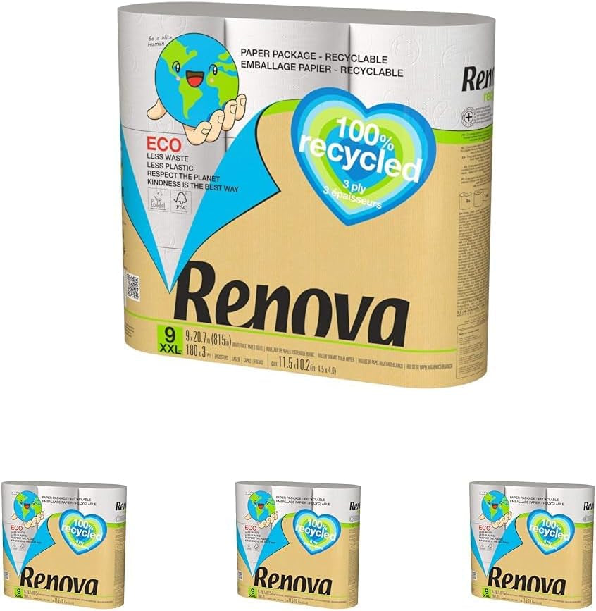 Renova Papel higiénico 100% RECICLADO 9 rollos, blanco, normal