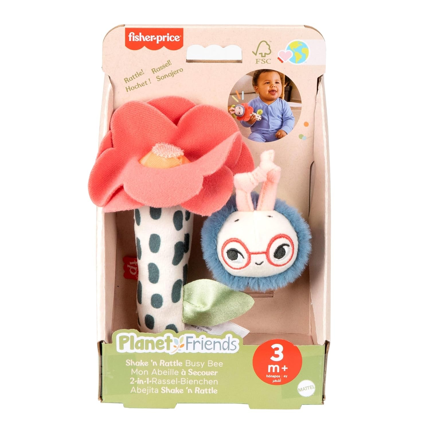 Juguete para Bebé Fisher-Price Planet Friends Peluche Sensorial 2 en 1 Campana y Abeja como Juego de Dos Piezas para Recién Nacidos hasta 3 Meses, HYR56 Baby Toys Naty Shop