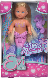 Simba 105733424 - Evi Love The Little Mermaid, surtido de 2 formas, solo se entregará UN artículo, Evi como sirena, aleta de cola móvil, con caballito de mar, muñeca de moda de 12 cm, edades 3+