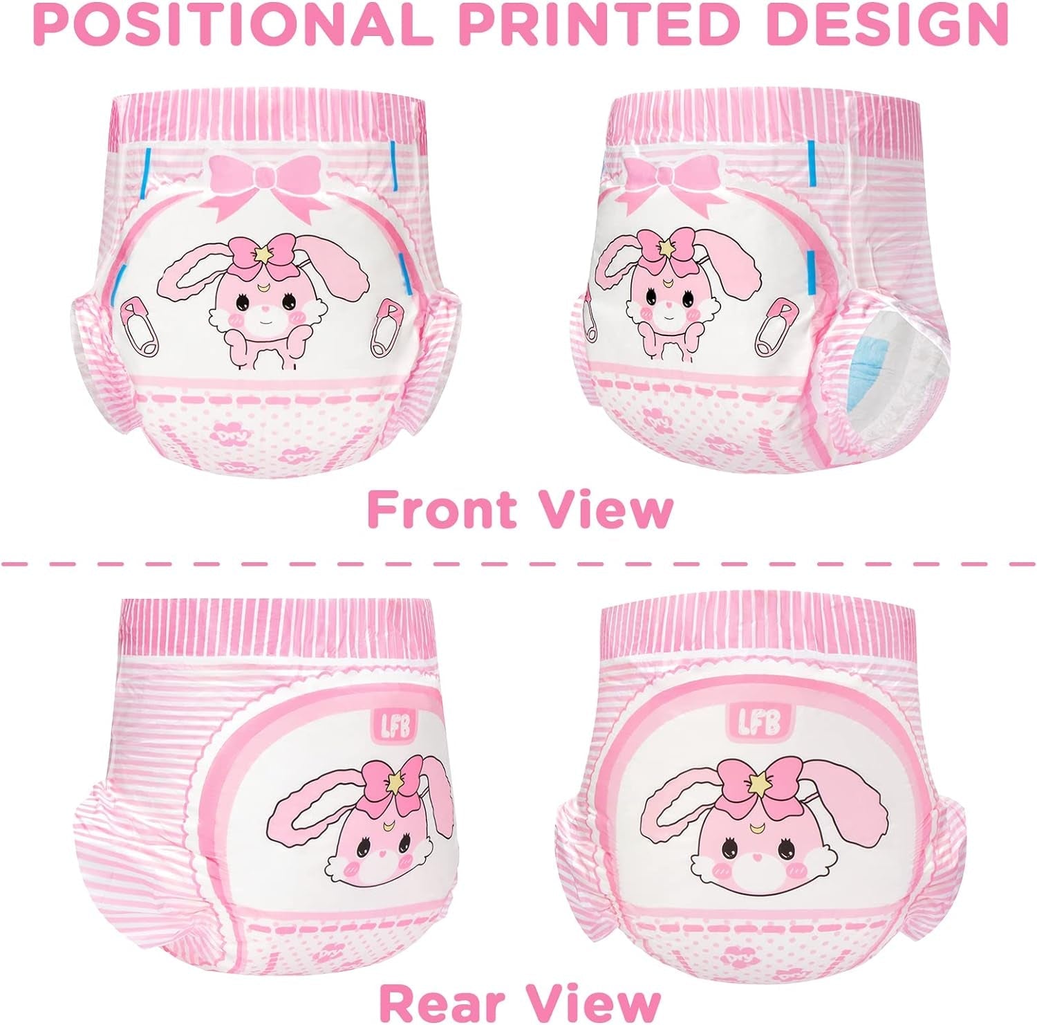 Pañales estampados para adultos 5500-5800 ml, 10 piezas - Baby Usagi (XL)