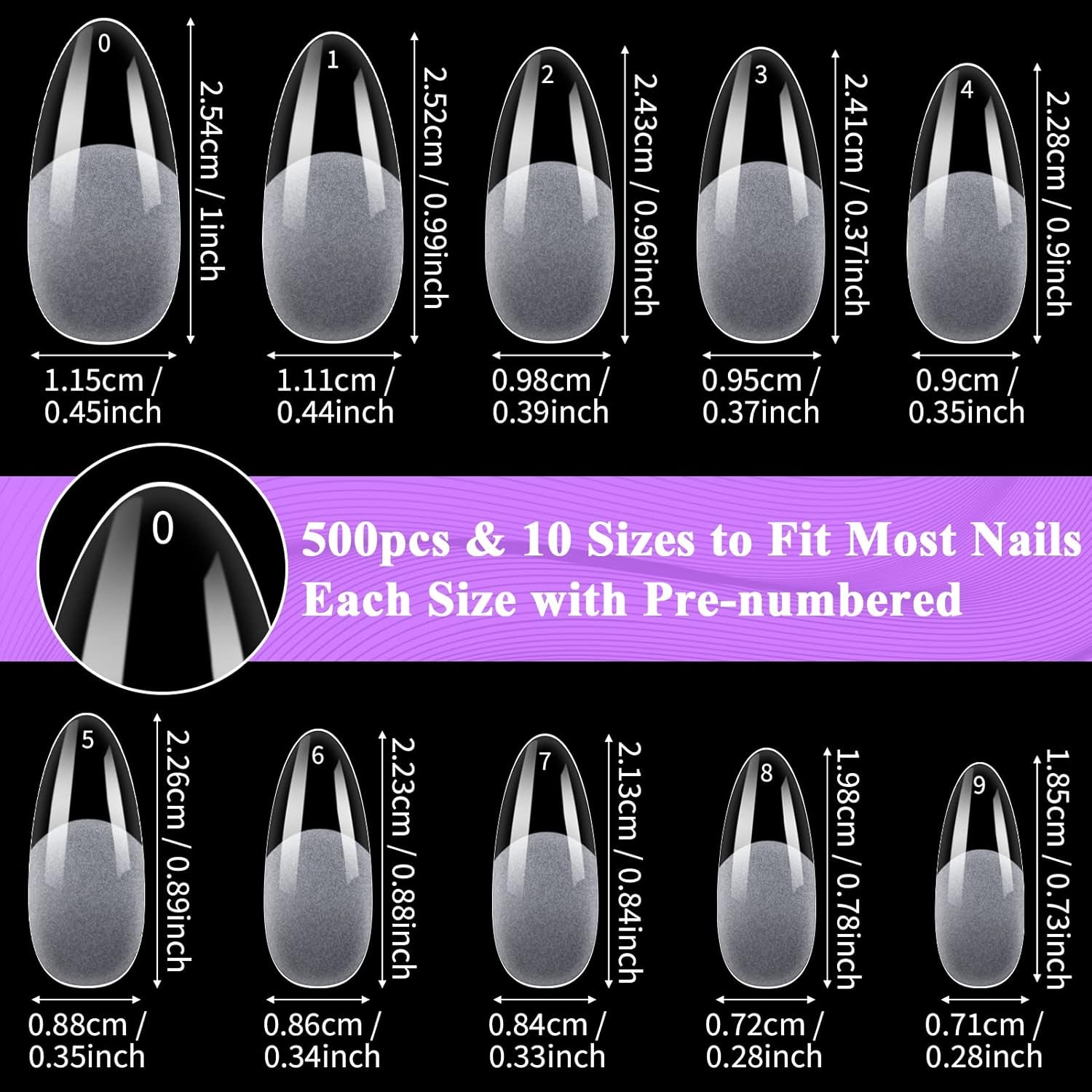 Becellen 500 puntas de uñas artificiales, puntas de uñas de gel suave, cobertura completa, puntas de uñas de gel, uñas artificiales prepulidas, juego de pegamento para decoración de uñas (almendras)