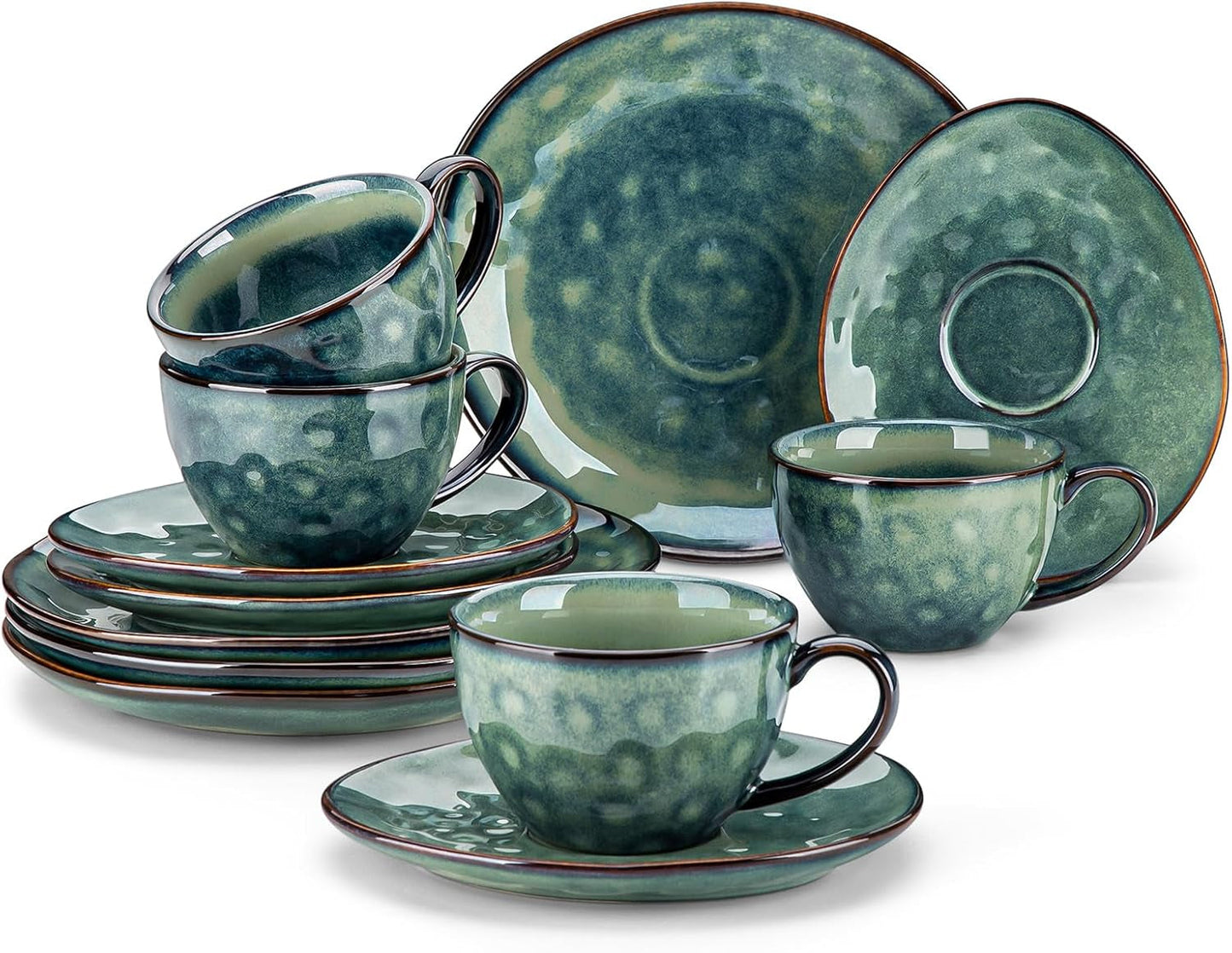 Vancasso Servicio de café de gres STARRY Juego de café de 12 piezas para 4 personas Incluye tazas de café y platillos Aspecto vintage