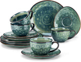 Vancasso Servicio de café de gres STARRY Juego de café de 12 piezas para 4 personas Incluye tazas de café y platillos Aspecto vintage