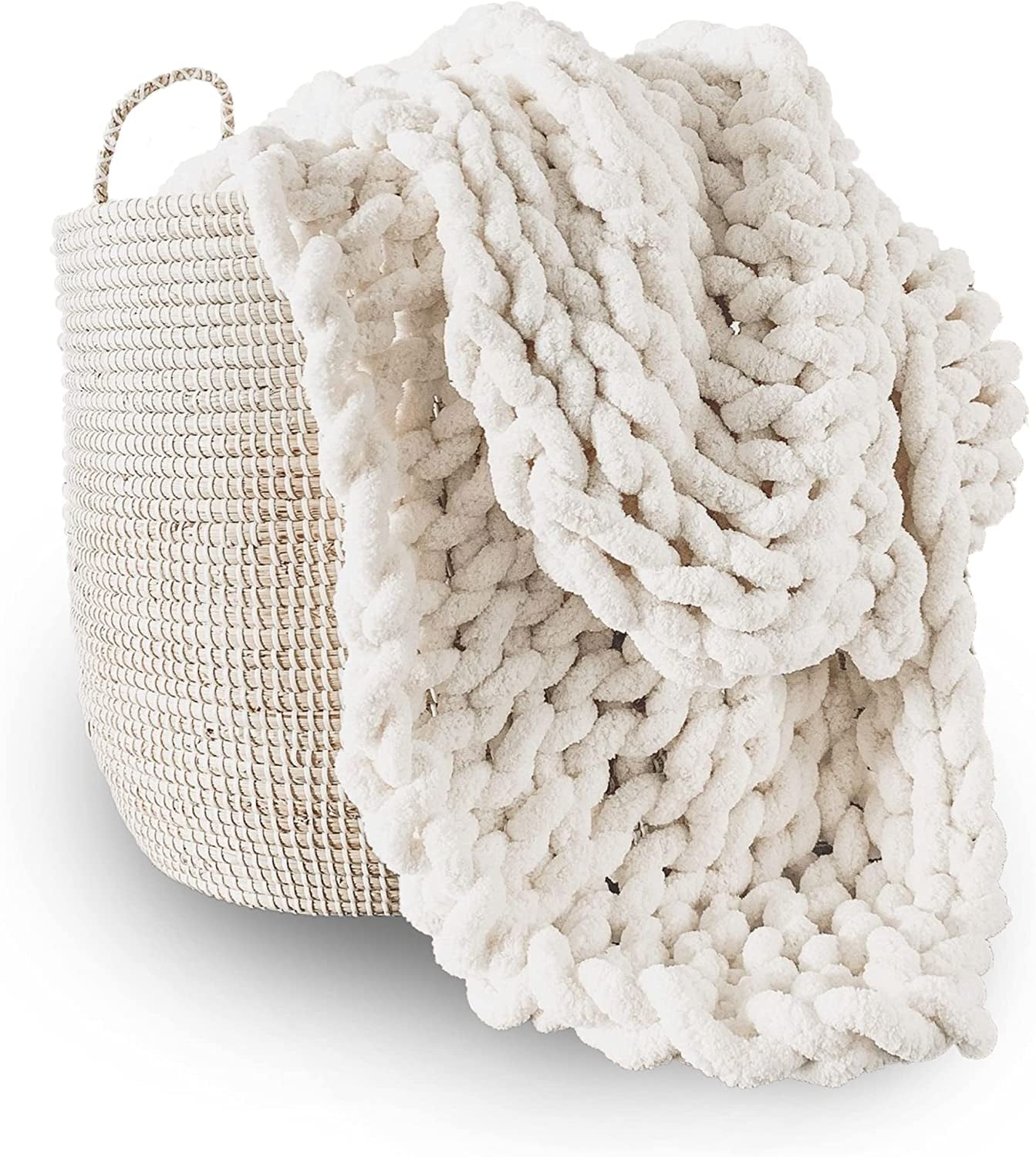Manta de punto grueso, manta, 100% tejida a mano con hilo de chenilla jumbo (127 X 152,4 Cm, gris lila) Camas y edredones Adyrescia Crema Blanco 60 "X80"