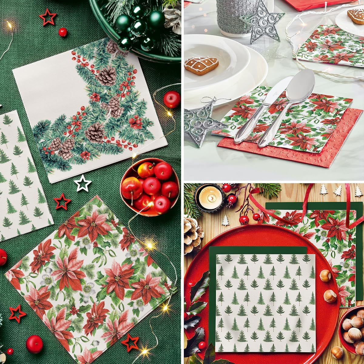 PAW - Servilletas Airlaid (40 X 40 Cm) I 50 Piezas I Perfectas para Navidad, Invierno, Vacaciones I Decoración de Mesa de Nochebuena I Servilletas Airlaid de Tela Ramas de Invierno I Ramas de Invierno