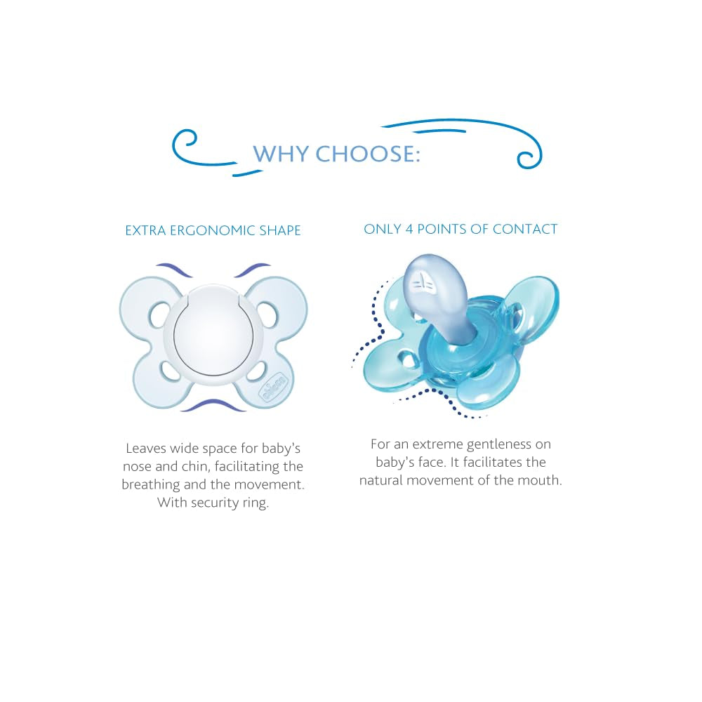 Chicco Chupete PhysioForma Comfort 6-16 meses, 1 pieza, chupete con tetina de silicona, favorece la respiración fisiológica y favorece el correcto desarrollo bucal, azul