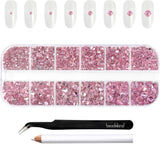 Beadsland 2500 piezas de piedras de cristal para decoración de uñas con parte trasera plana, piedras preciosas para trabajos manuales de 8 tamaños SS4 ~ SS30 con pinzas y puntas (Kristall Weiss)