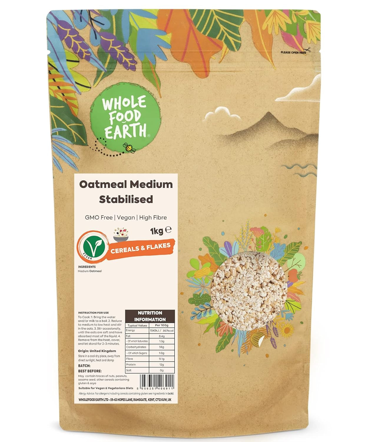 Wholefood Earth Pinhead Avena Gruesa Estabilizada 3kg | Sin OGM | Rico en fibra