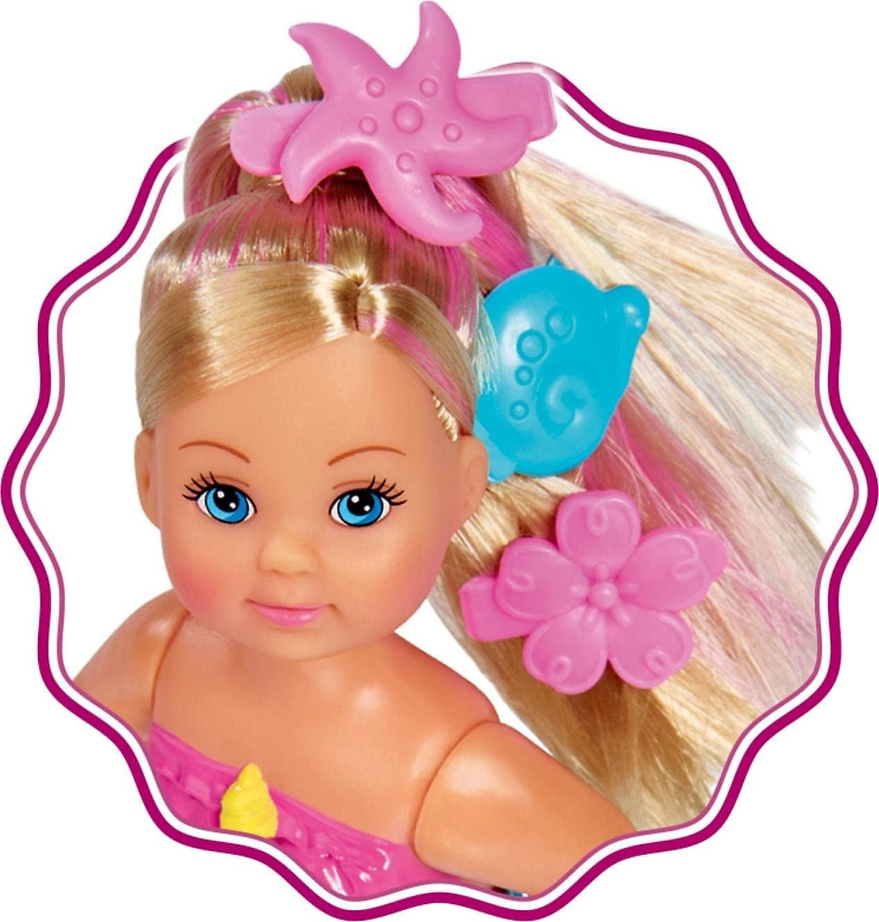 Simba 105733318 - Evi Love Swimming Mermaid, Evi como una sirena, Sabe nadar correctamente, Con figura de pez, Muñeco de vestir, 12cm, Para niños a partir de 3 años Muñecas Naty Shop