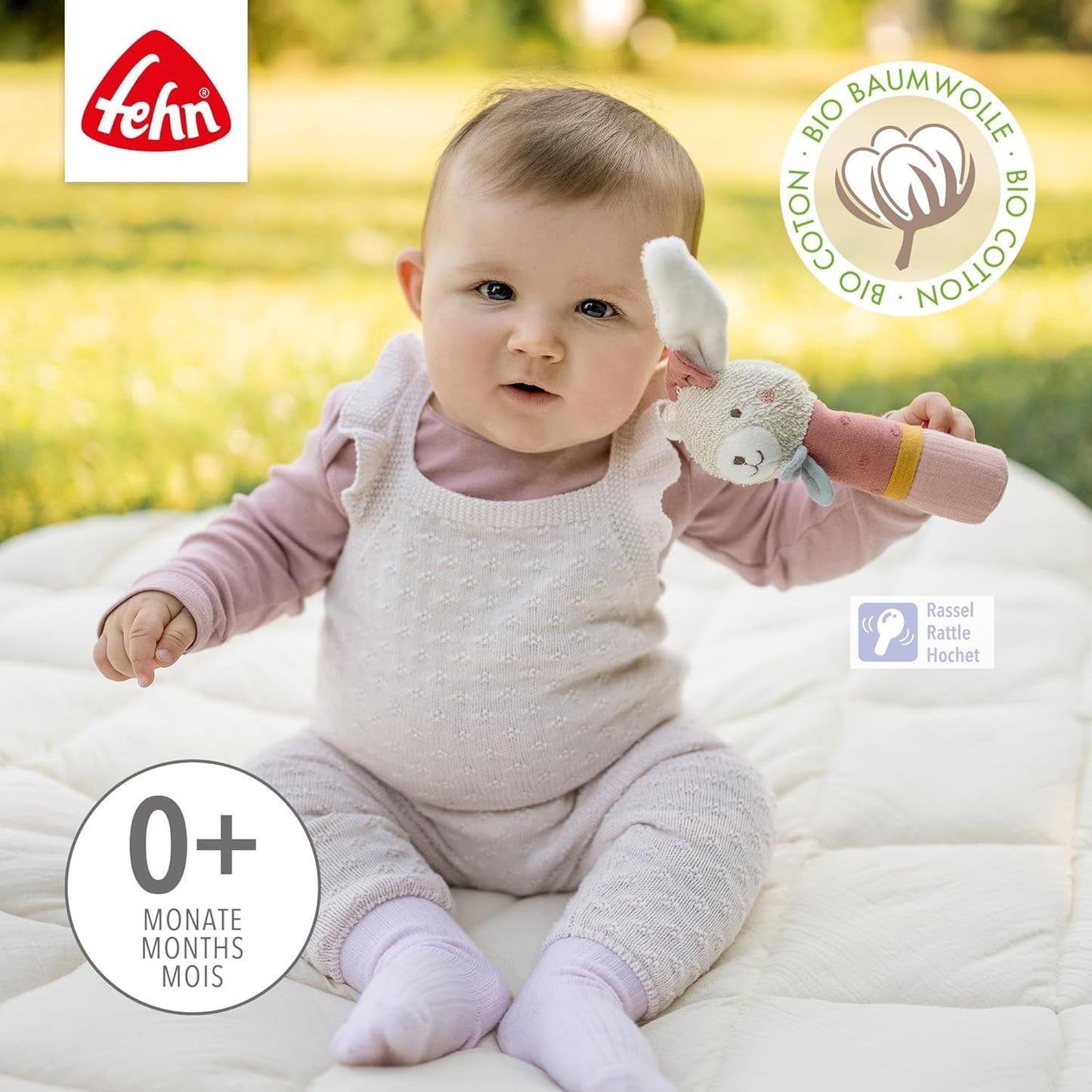 Fehn juguete palo de agarre para niños fehnNatur juguete conejo - juguete de motricidad con sonajero para agarrar, abrazar - juguete de agarre con algodón orgánico - juguete para bebés y niños pequeños a partir de 0 meses Baby Toys Naty Shop