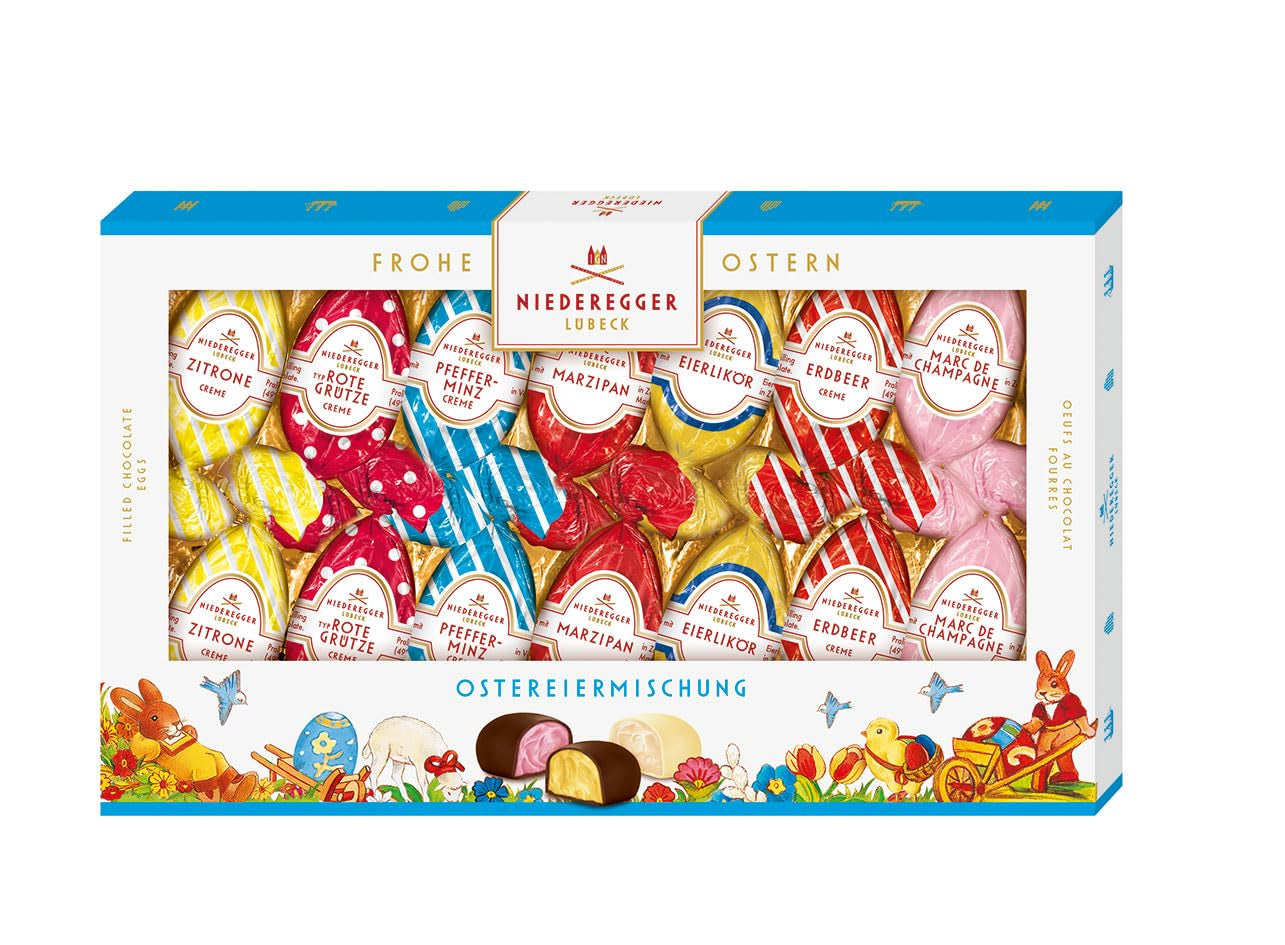 Niederegger | Mezcla de huevos de Pascua | 1 x 175 g | Huevos de Pascua con varios rellenos de mazapán y praliné | Cubierto con chocolate negro y blanco | regalo de pascua