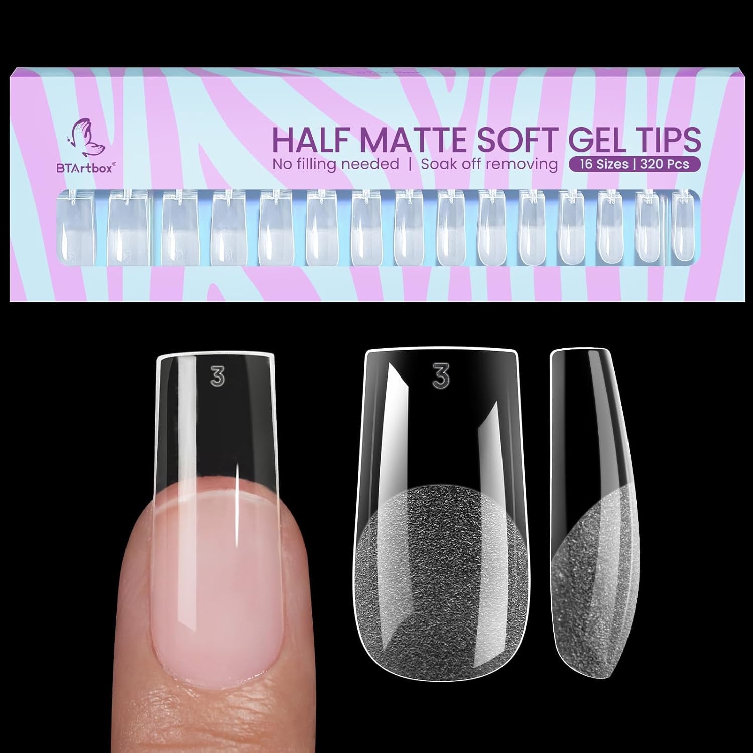 Btartbox Puntas de uñas extra cortas de almendra - Gel de cobertura completa X Puntas de uñas de gel suave XS - Semimate preformado para salón de uñas anchas 320 piezas