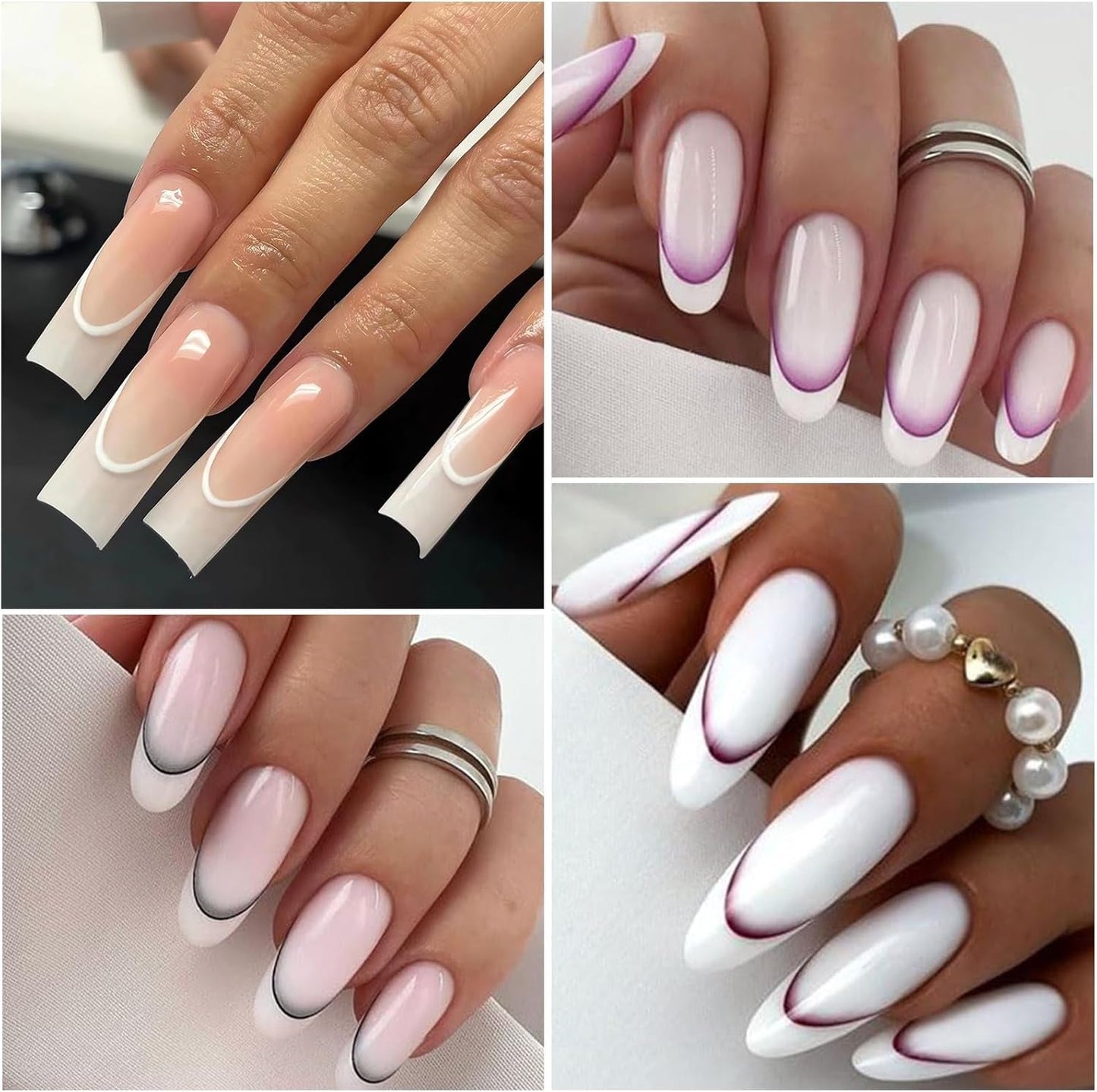 GZMAYUEN 12 colores pegatinas de uñas francesas 3D pegatinas de uñas de Color degradado francés autoadhesivas accesorios de diseño de uñas