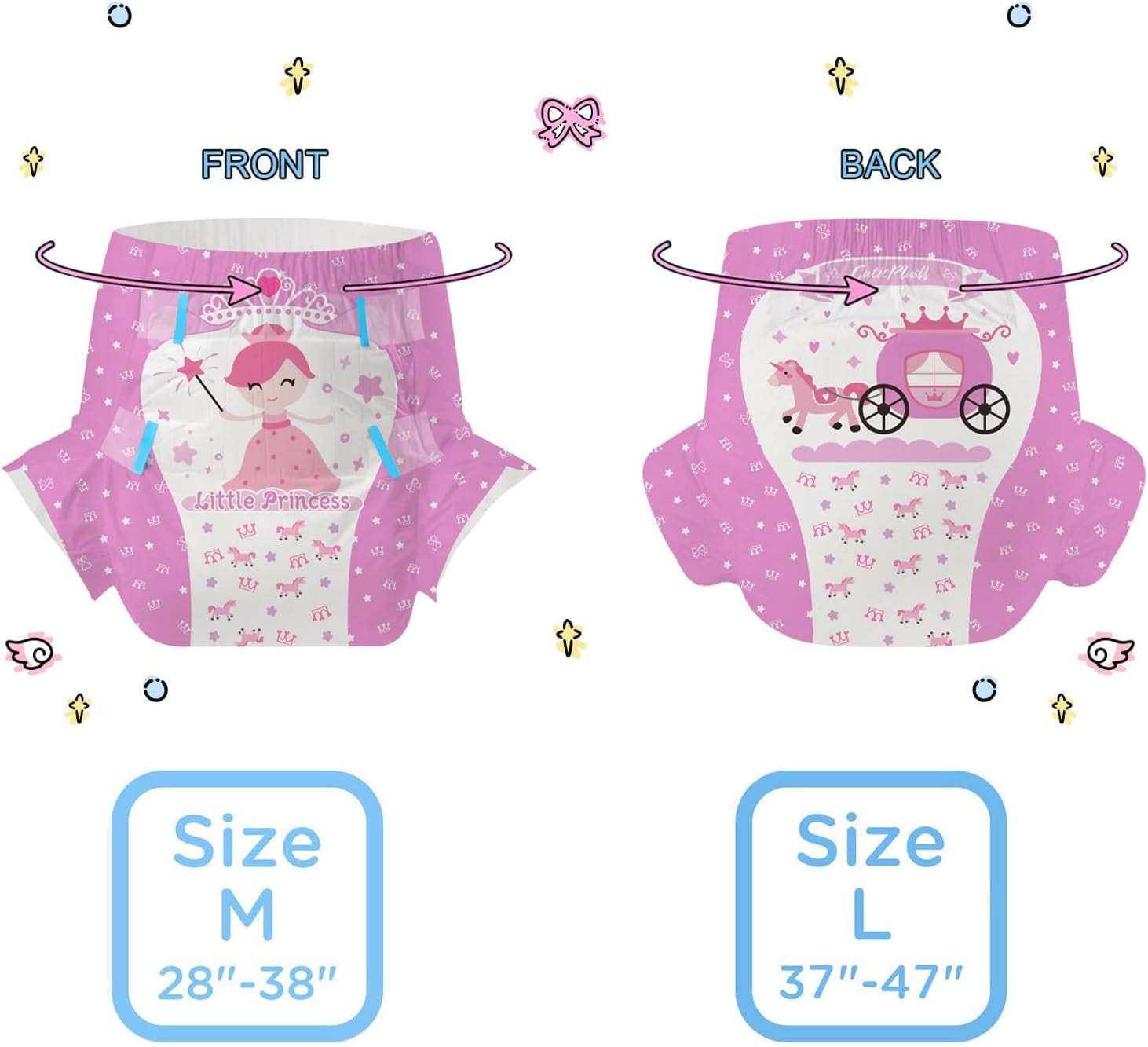CutiePlusU Pañales para Adultos, 10 Piezas, Braguitas Desechables para Incontinencia con Sábana para Mujeres y Hombres, Máxima Absorbencia Durante la Noche - Little Princess (Tamaño Grande 94-119cm)