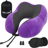 WELLGRO Juego de almohadas cervicales con máscara para dormir 3D y tapones para los oídos - Funda extraíble - Espuma viscoelástica - Cierre de cremallera - Incluye bolsa de almacenamiento - Almohada de viaje - Color seleccionable, Color:Gris Naty Shop Almohadas cervicales ortopédicas moradas