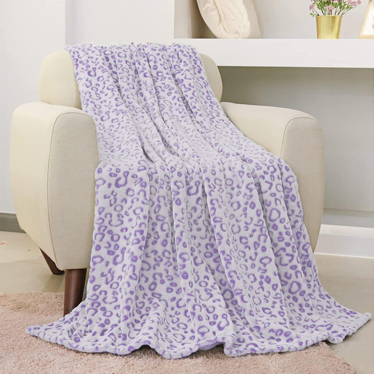 FY FIBER HOUSE Manta de Franela Polar, Manta de Microfibra con Estampado de Guepardo 3D, 228 X 274 cm, Morado Edredones y Edredones Naty Shop