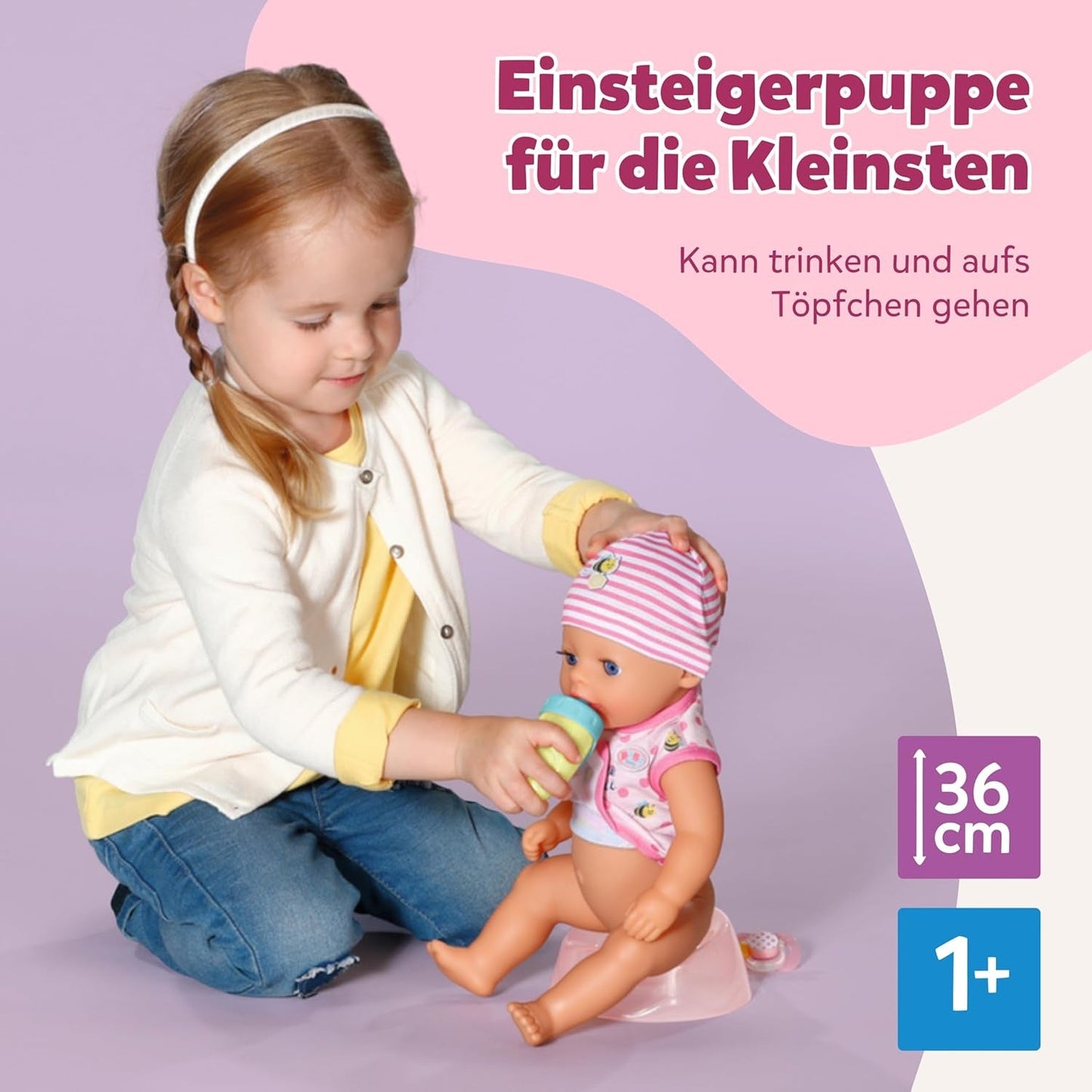 Muñeca bebé Baby Born Lena (Niña) - 36 cm - 7 funciones, incluidos accesorios y colchón - Funciona completamente sin pilas - Apto para niños pequeños a partir de 1 año