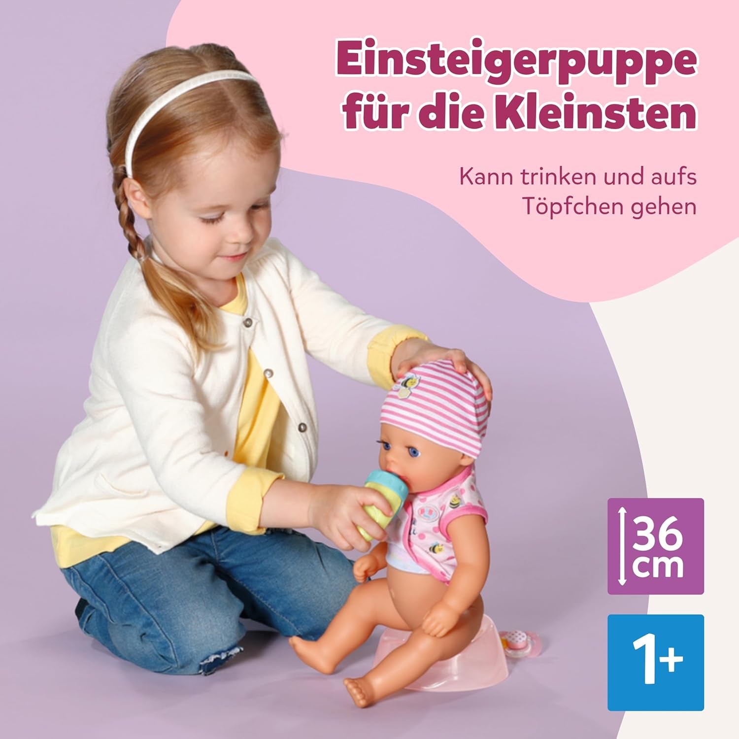 Muñeca bebé Baby Born Lena (Niña) - 36 cm - 7 funciones, incluidos accesorios y colchón - Funciona completamente sin pilas - Apto para niños pequeños a partir de 1 año