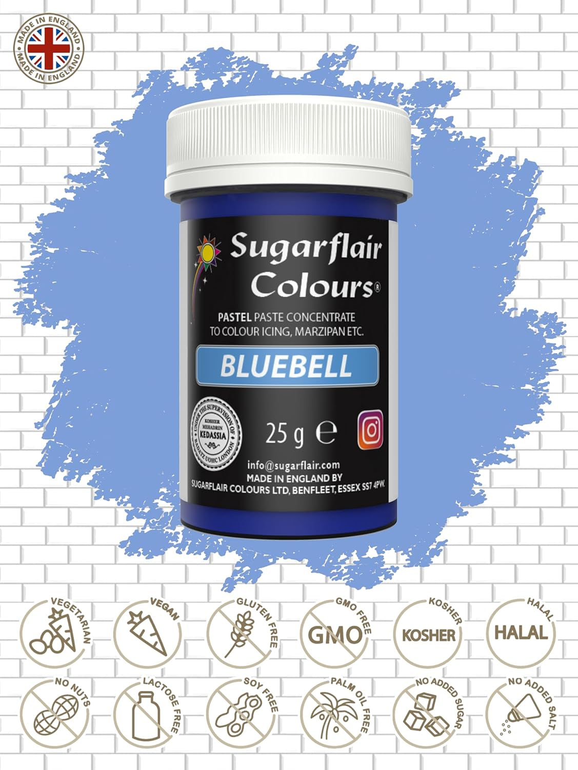 Sugarflair Colorante alimentario pastel para pasta, Azul campana, Colorante alimentario para pasta, fondant y mazapán, Colores concentrados espectrales - 25 g