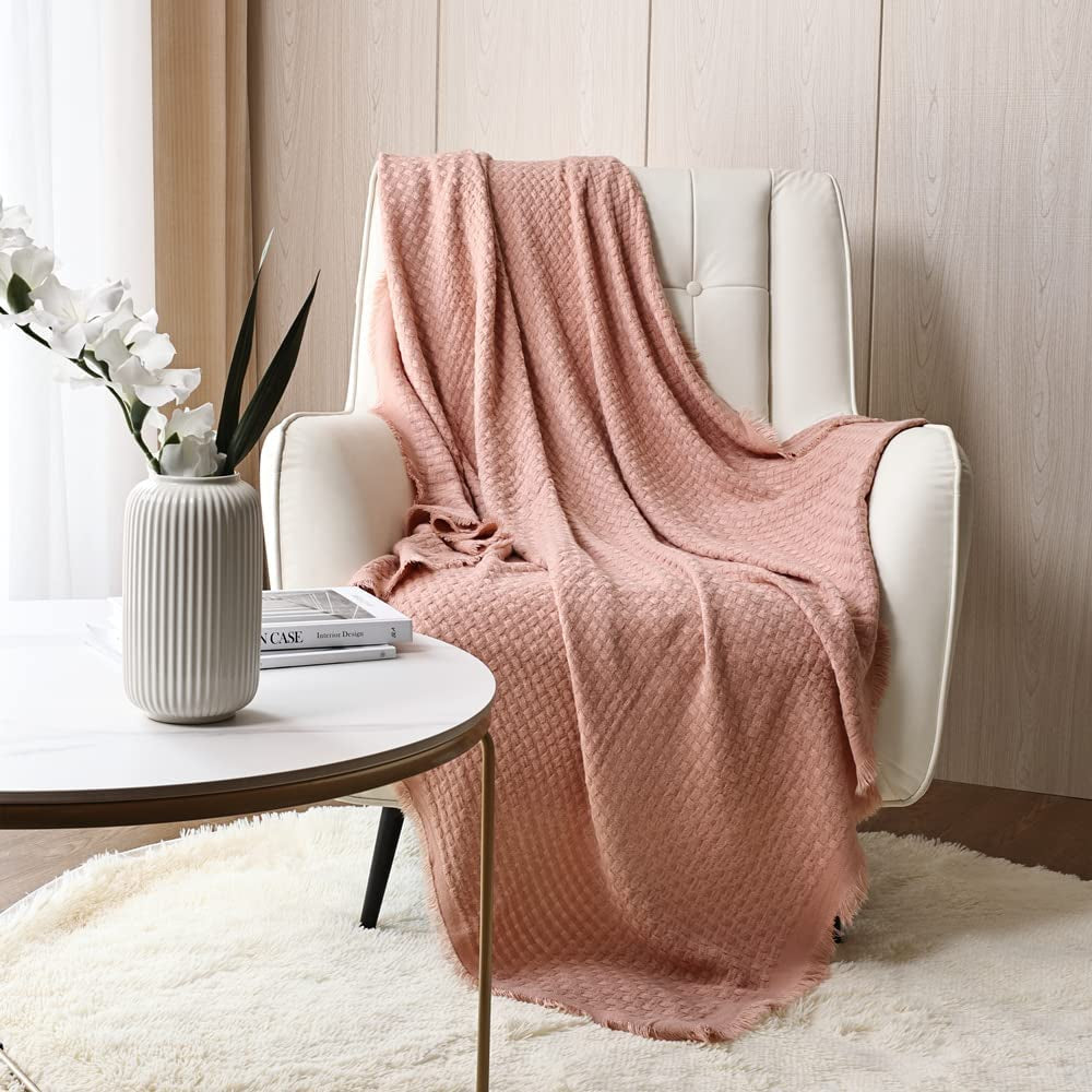 CREVENT Manta de punto color óxido para sofá, silla, cama, decoración del hogar, suave, cálida, acogedora, ligera, primavera, verano, otoño (127,8 x 152,4 cm, caramelo/marrón/naranja quemado) CREVENT Camas y mantas tipo gofre rosa