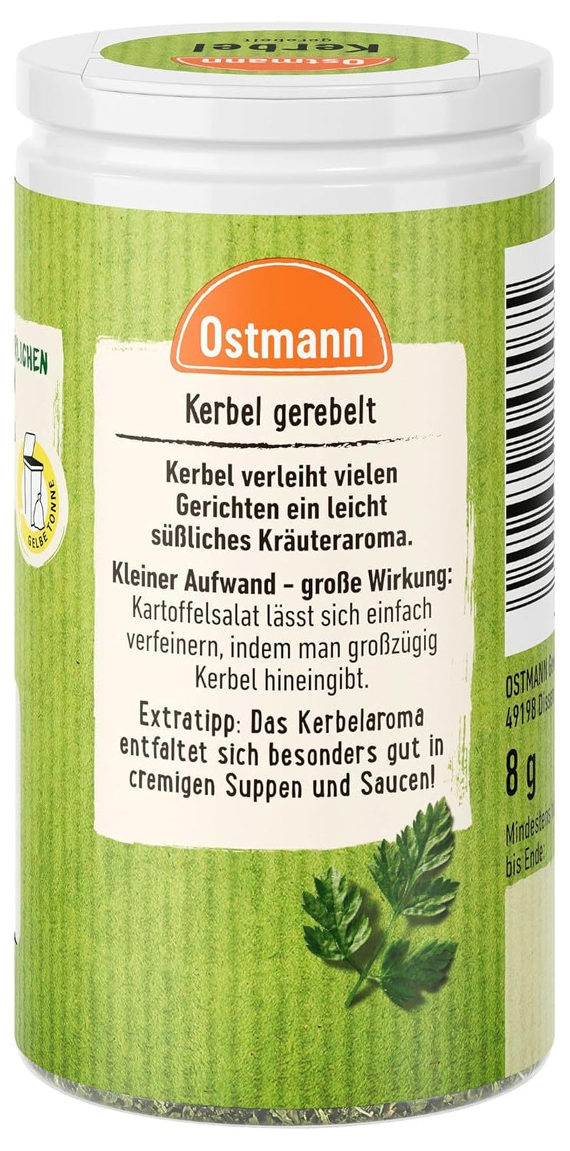Ostmann Gewürze - Cinturón de seguridad Kerbel | Kräuternote für Lammgerichten und deftige Eintöpfe | 8 g en Der Streudose