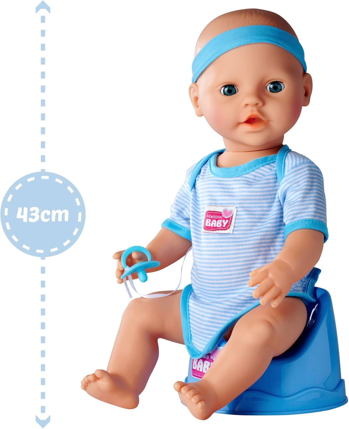 Simba 105030044 - Muñeco Recién Nacido - Niño, Muñeco Completo de Vinilo con Ojos para Dormir, Función para Beber y Mojar y Accesorios, 8 Piezas, 43cm, Muñeco Bebé, Edad 3+