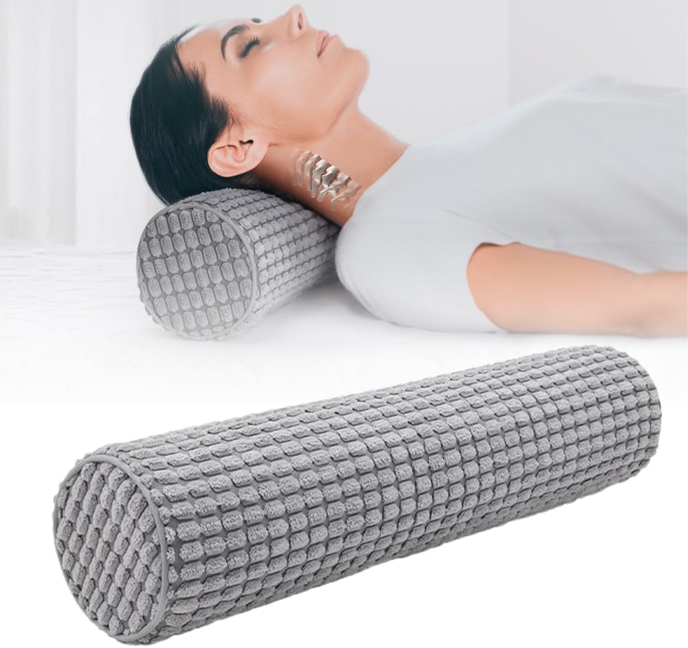 Rollo para el cuello con funda, almohada de viaje de espuma viscoelástica de 11 x 45 cm, almohada para el cuello de felpa lavable por puntos para aliviar el dolor de cuello, almohada para el cuello para el hogar, la oficina, viajes, cilindro redondo, almohadas ortopédicas cervicales para yoga Naty Shop
