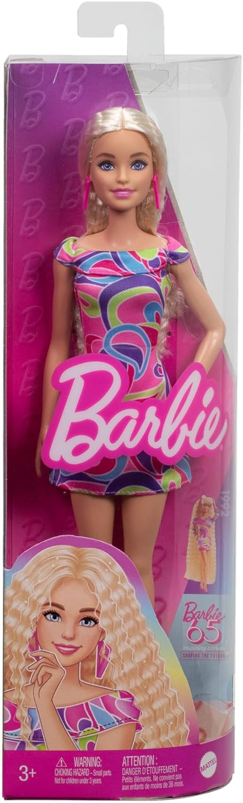 Muñeca Barbie Fashionistas #223 con cabello rubio ondulado, vestido y accesorios inspirados en Totally Hair, muñeca de moda coleccionable del 65 aniversario, HRH20