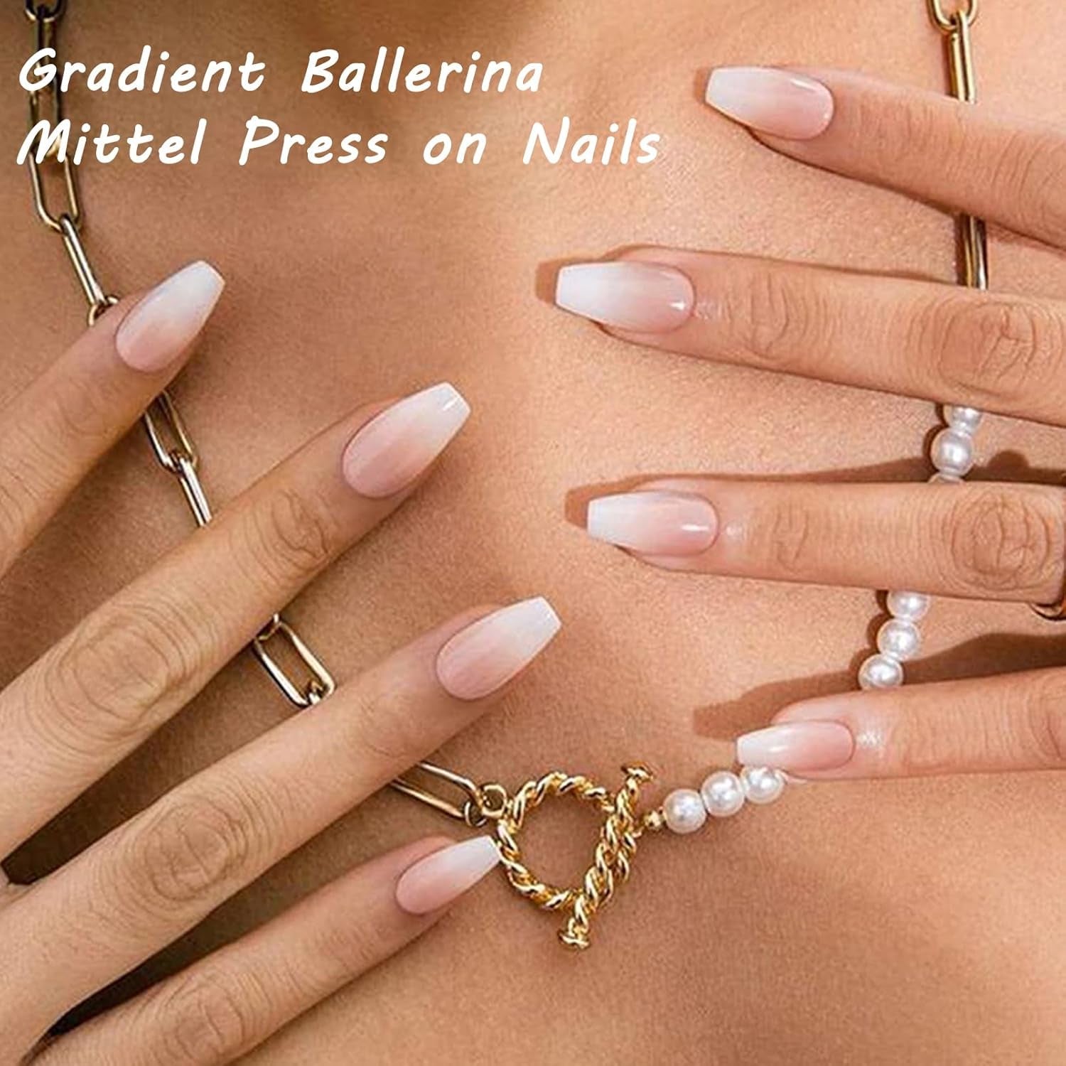 Juego de 360 ​​uñas postizas de bailarina degradada, uñas artificiales degradadas de color rosa y blanco con 2 bolígrafos de aceite de uñas, uñas postizas medianas Ombre para mujeres DIY
