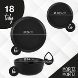 Moritz & Moritz Vajilla NORDIC para 6 personas - Vajilla de gres negro de 18 piezas - Diseño escandinavo - Vajilla robusta para 6 personas para uso diario e invitados - Vajilla combinada