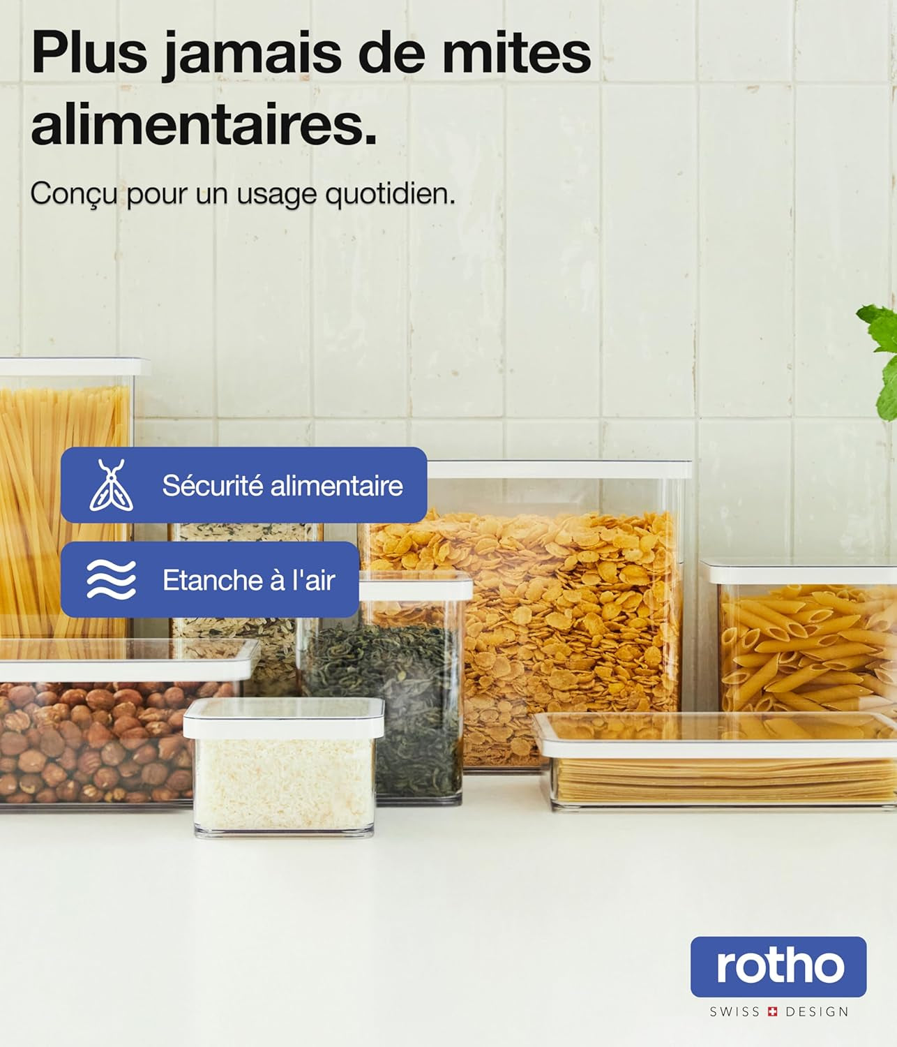 Rotho Loft Juego de 5 Botes de Conservación con Tapa, Varios Tamaños, Plástico Alimentario (PP) Sin BPA, Transparente/Rojo, (21,4 x 21,4 x 23,5 cm) Cajas para Conservar Alimentos Naty Shop