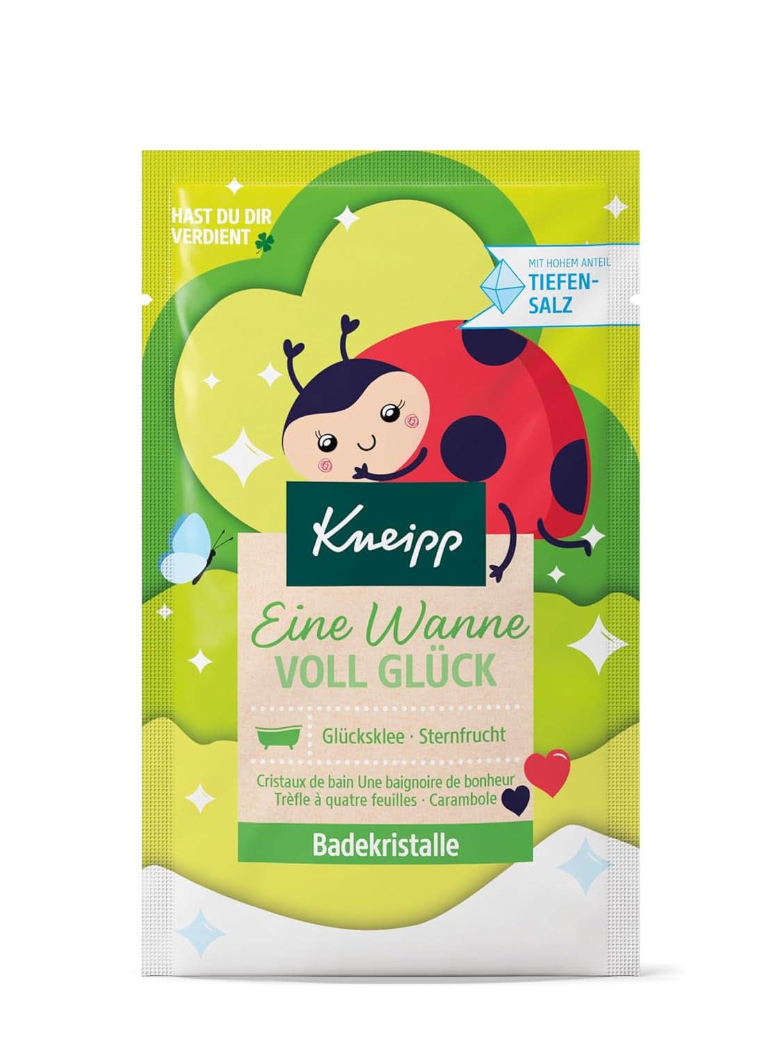Kneipp, cristales de baño, con extractos naturales de carambola y trébol de la suerte, con alta proporción de sal Luisenhaller, 60 gramos Ducha y baño Naty Shop