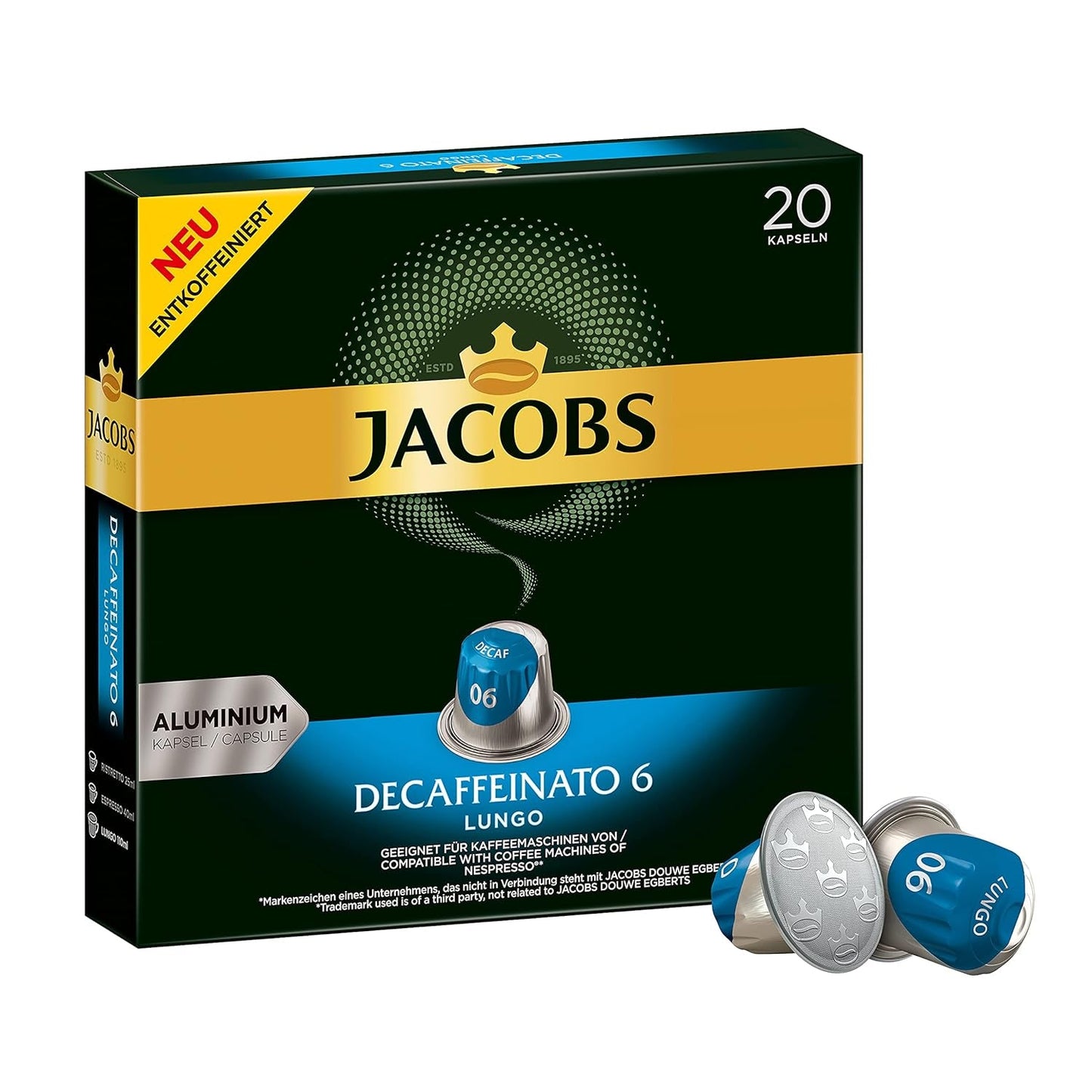 Jacobs Kaffeekapseln Krönung Crema, paquete de 10, 10 x 20 paquetes, 1040 g & Kaffeekapseln Lungo Decaffeinato- Intensität 6-200 Compatible con Nespresso Kapseln, paquete de 10, 10 x 20 paquetes