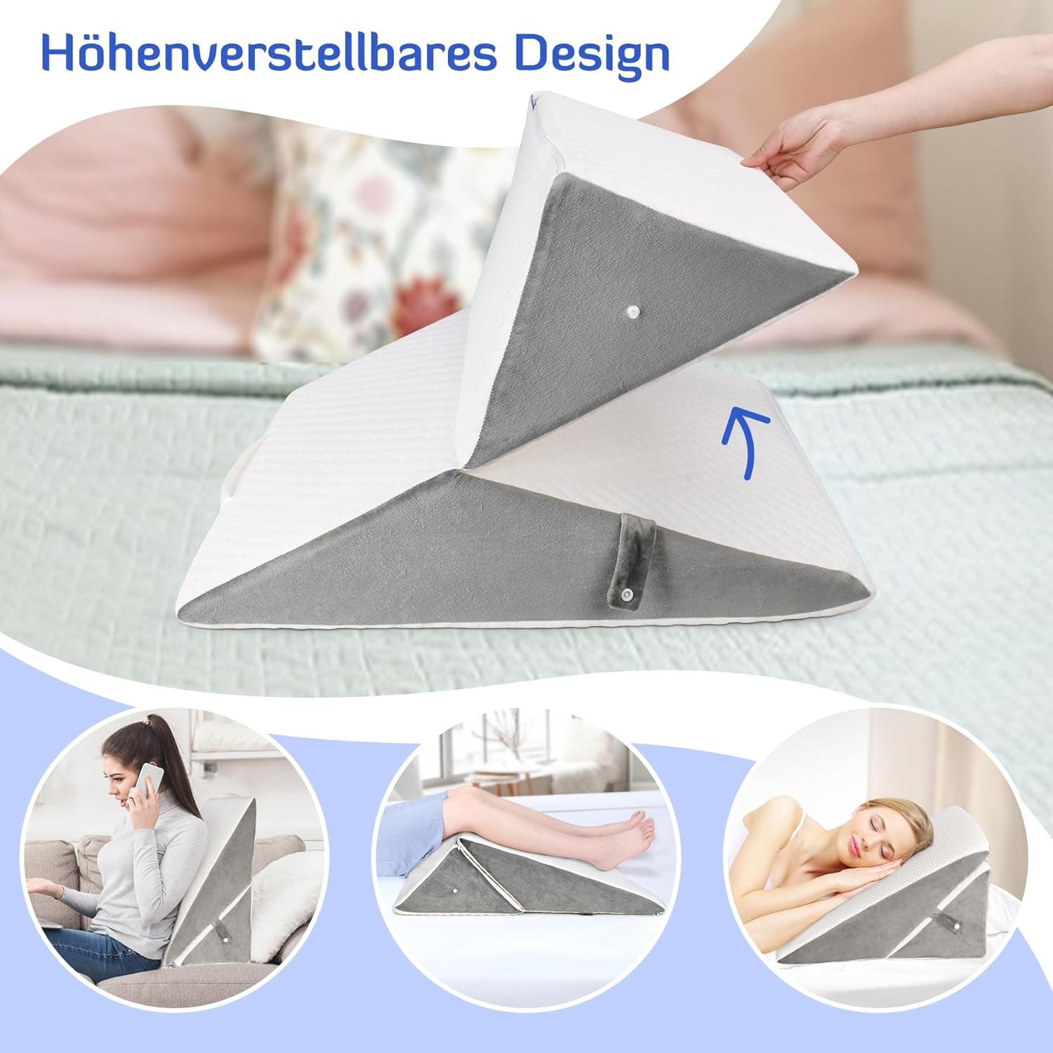 Almohada de cuña ajustable para niños, almohada de lectura de espuma de alta densidad para cama y sofá, almohada ergonómica para cabeza de cuña para apnea de reflujo del sueño, almohada para piernas/almohada de espalda para jugar y leer (blanco y gris)