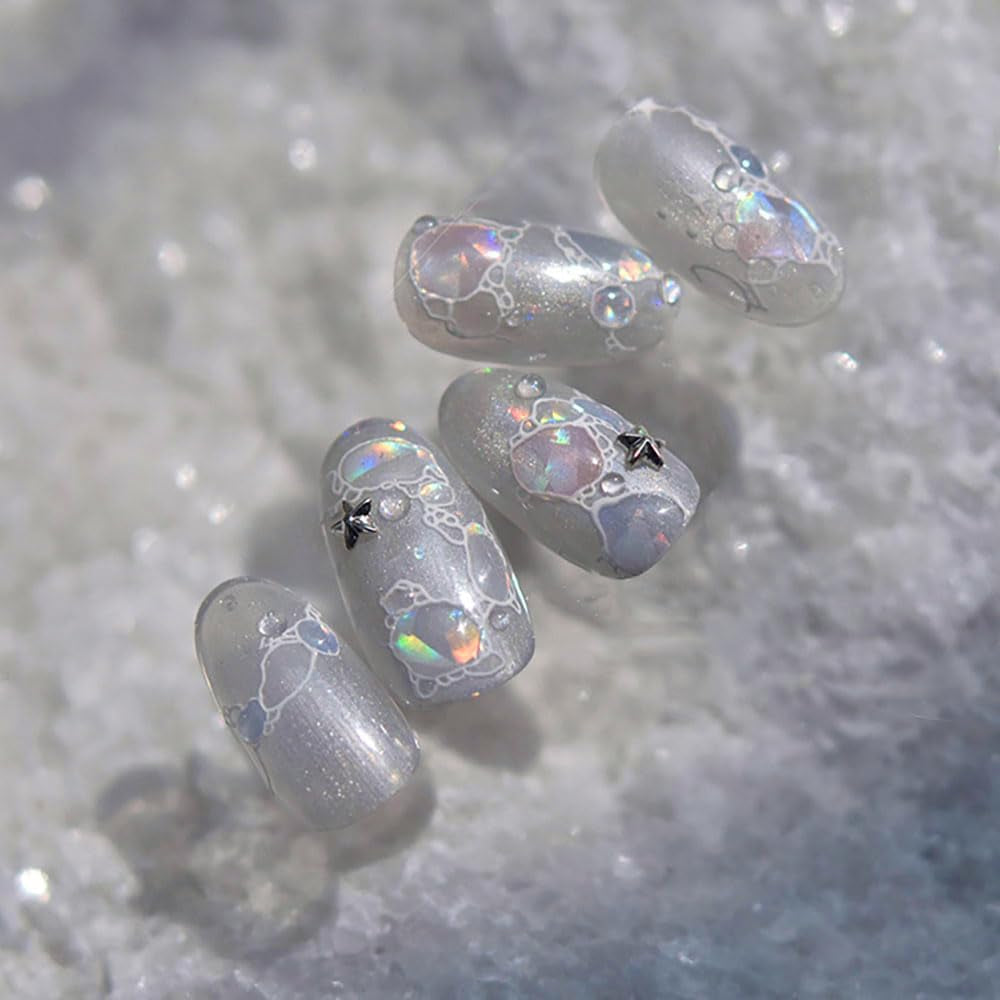 Pegatinas para uñas con purpurina, ondas de agua de verano, arte de uñas estrellado, ondas de agua de mar de fantasía, diseños de uñas, pegatinas para uñas, ondas de agua de mar, accesorios para uñas, arte de uñas