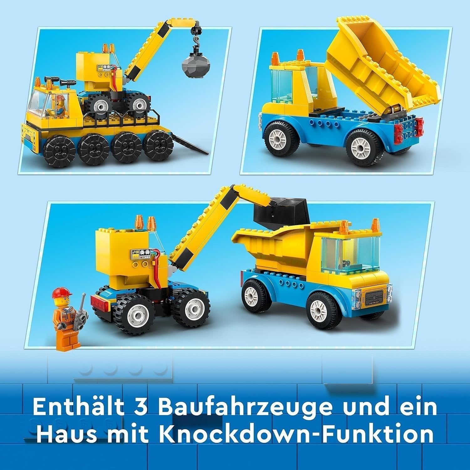 LEGO 60391 City Vehículos de Construcción y Bola de Demolición Grúa, Excavadora, Camión Volquete y Vehículos de Transporte, Juguete Educativo para Niños a Partir de 4 Años Juegos de Construcción Besuche den LEGO-Store
