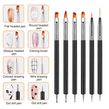 6 Stück Doppel-Ende Nagel Pinsel, Nageldesign Pinsel, Doppel-Ende Nail Art Pinsel Kit Professionelle Maniküre Werkzeuge Kit (Negro)