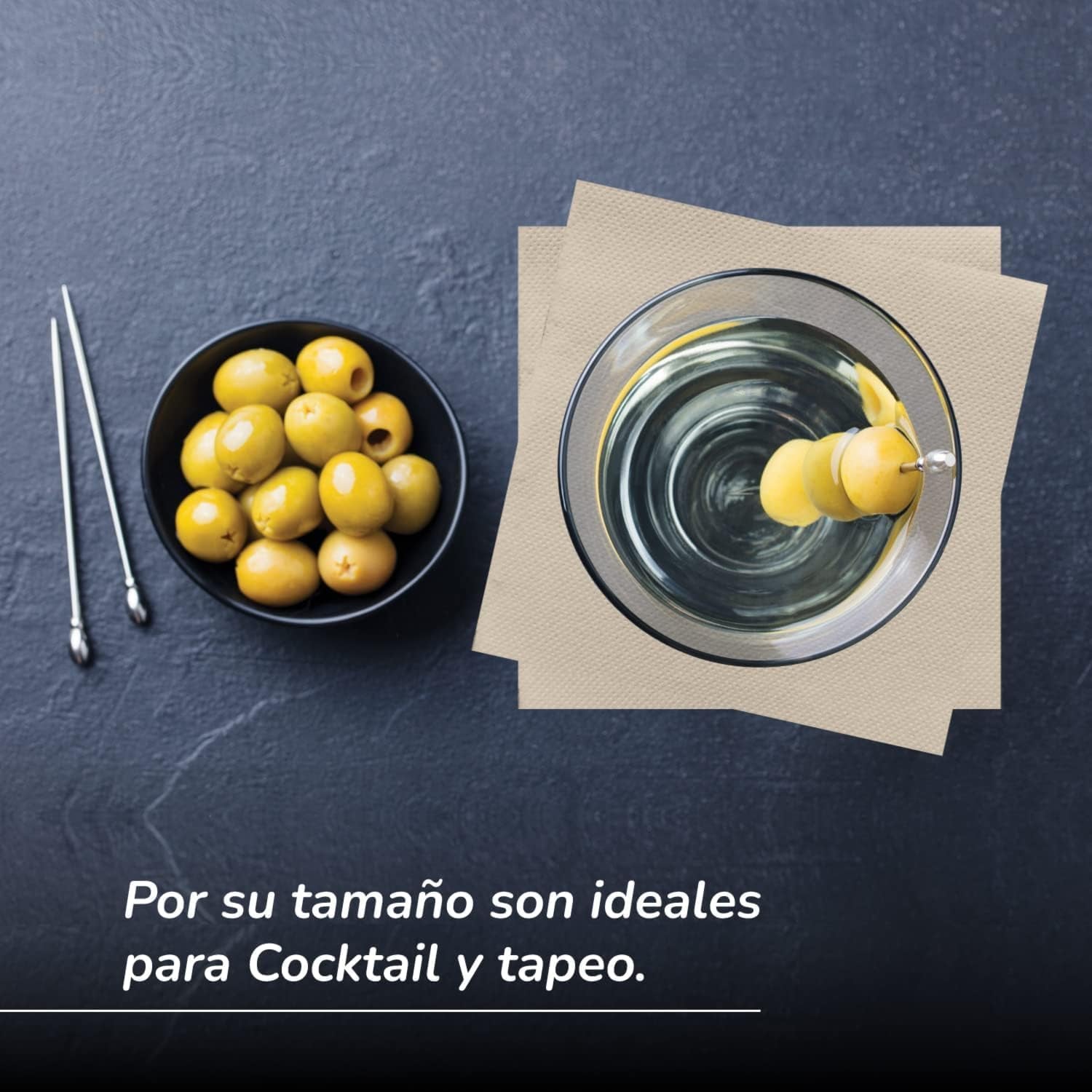 Paquete de 300 Servilletas de Papel para Cóctel, 100% Reciclables y Biodegradables, Servilletero de Acero Inoxidable, Servilletas Ecológicas, 10 X 10 cm, Plegadas.