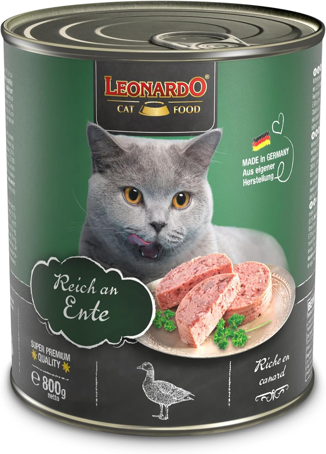 LEONARDO Comida Húmeda [6x800g Pato] | Comida húmeda para gatos sin cereales | Conservas Húmedas Completas