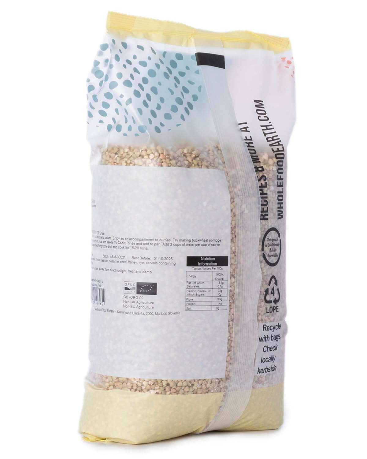 Trigo sarraceno orgánico Wholefood Earth - 3 kg - Sin OGM - Vegano - Alto en fibra - Certificado orgánico