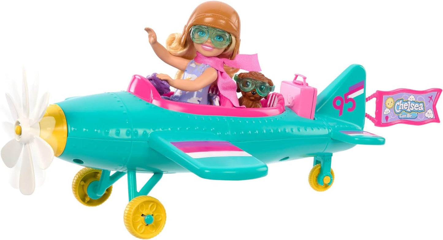 Muñeca y juego Barbie Chelsea Plane - Muñeca piloto, avión, mango y accesorios de historia, ruedas y hélices con pata de flor, a partir de 3 años, HTK38 Naty Shop Dolls Default Title