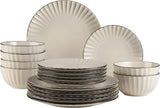 MÄSER 931967 Osita Retro Series Juego de vajilla Wave para 6 personas, vajilla redonda de 18 piezas, platos llanos, platos de postre y cuencos de cereales, cerámica, blanco crema