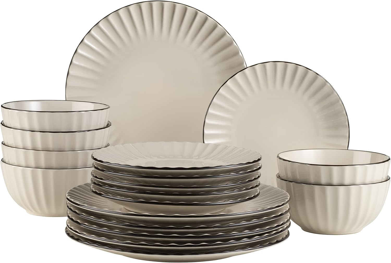 MÄSER 931967 Osita Retro Series Juego de vajilla Wave para 6 personas, vajilla redonda de 18 piezas, platos llanos, platos de postre y cuencos de cereales, cerámica, blanco crema