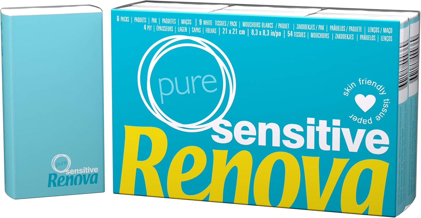 Renova Pañuelos Sensitive Pure - 6 paquetes de servilletas blancas