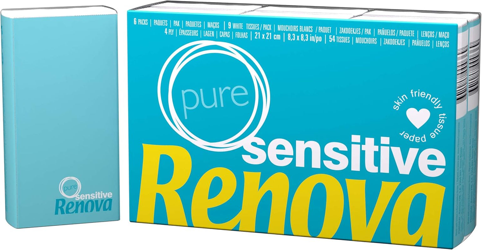 Renova Pañuelos Sensitive Pure - 6 paquetes de servilletas blancas