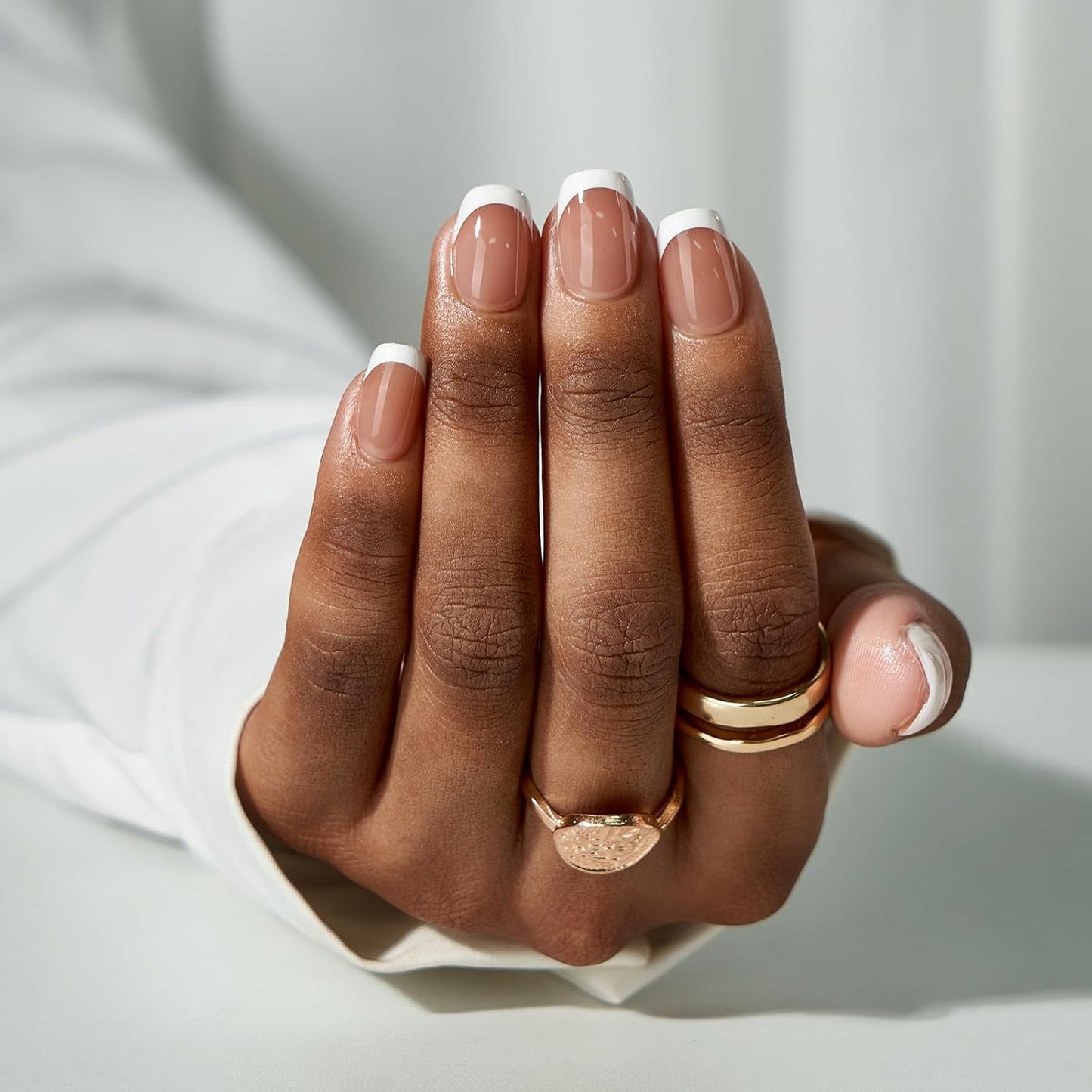 Btartbox Uñas Postizas Cuadradas Cortas Pegamento Baby Boomer En Uñas Postizas Rosa Degradado Blanco Uñas Artificiales Cortas con Pegamento para Uñas 30 Piezas Uñas Postizas Cuadradas