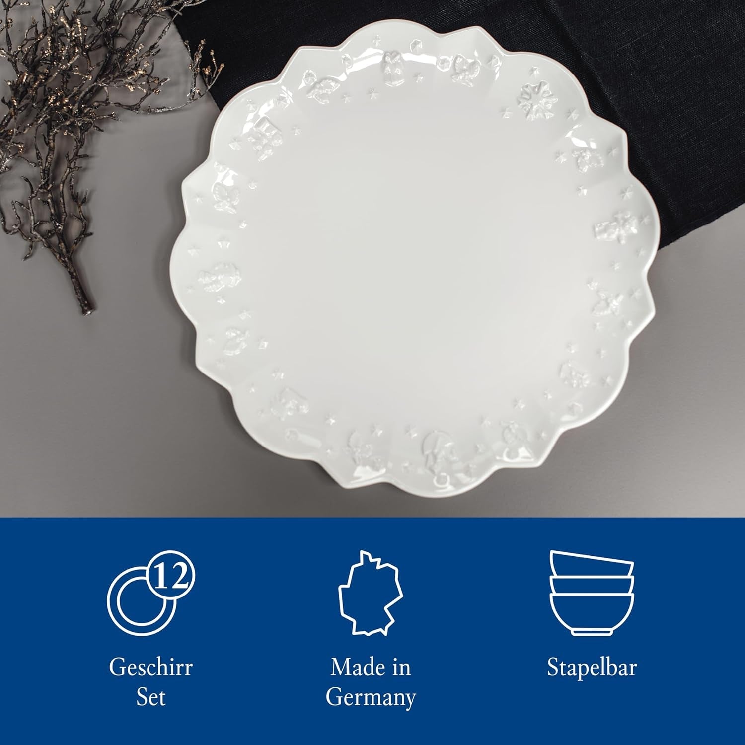Villeroy & Boch Toy's Delight Royal Classic Vajilla de 8 piezas, Apta para lavavajillas y microondas, Blanco, Platos, Vajilla para 4 personas, Vajilla navideña, Juguetes, Porcelana Premium